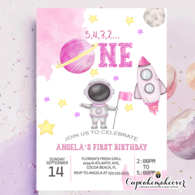 Galaxy First Birthday Invite Space Birthday Party Invitation