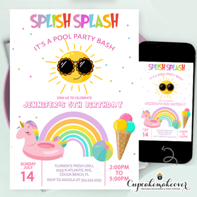 Summertime Splish Splash Pool Party Invites
