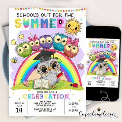 End of School Party Invitation Template, Goodbye School’s Out, Hello Summer Party Invite, Summer Sun Party Evite, Pool Party Invite
