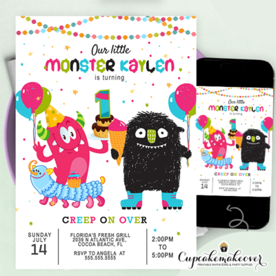 Cute Little Monster Birthday Invitations