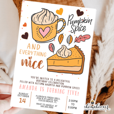 Autumn Birthday Party Invitation Pumpkin Spice Birthday Invitation