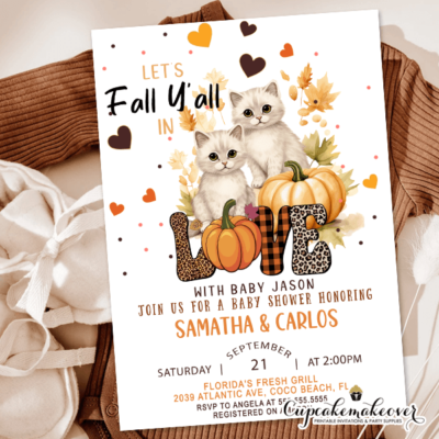 Fall in Love Baby Shower Invitations Cute Kitten