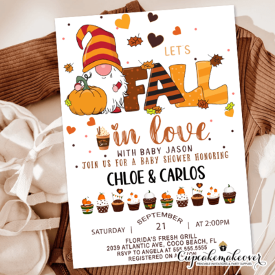 Fall in Love Baby Shower Invitations Pumpkin Gnome