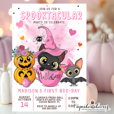 Cat, pumpkin Halloween party cards