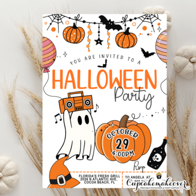 Music halloween witvh birthday party invite