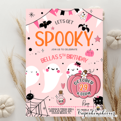 -Pink Spooky Birthday Invitation-