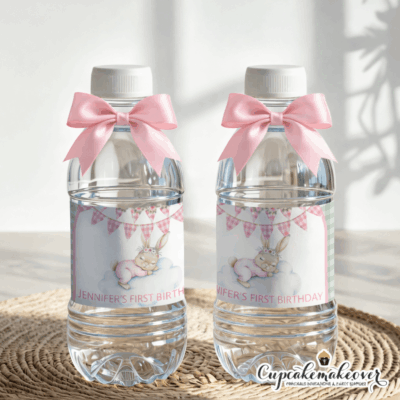 kids birthday bottle labels bunny rabbit