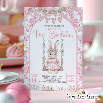 First birthday rabbit bunny Easter Invitation