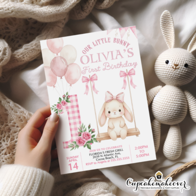 Bunny Birthday Invitations – Cute Rabbit Party Invite for Kids Printable Bunny Birthday Invitation – Rabbit Party Invite Template Adorable Bunny Birthday Party Invitations with Floral Rabbit Design