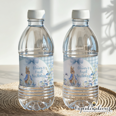 peter bunny rabbit blue bow coquette bottle labels party supplies