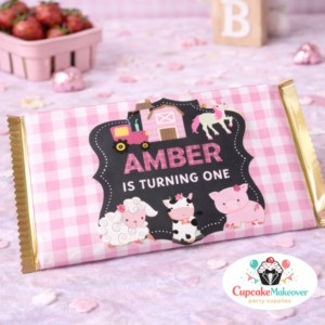 farm pink barnyard animals chocolate wrappers