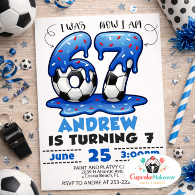 Boys Soccer Party Invitation | Funny 7th Birthday Invite | Sports Theme