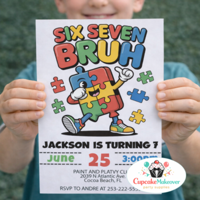 7th birthday invitation birthday invite boy six seven bruh puzzle birthday kids birthday invite boy birthday party cartoon birthday