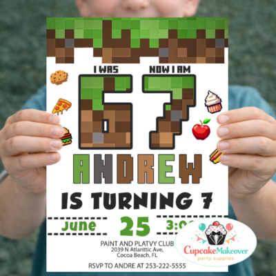 minecraft birthday invitation gaming birthday invite 7th birthday invitation boy pixel birthday invitation video game birthday party
