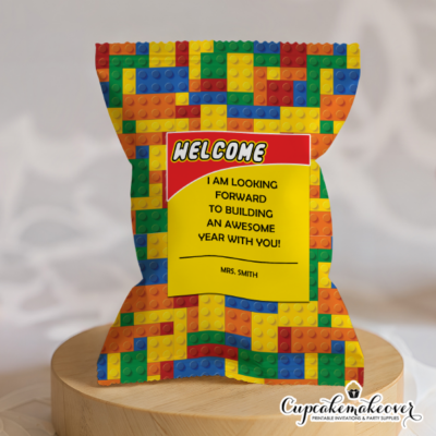 Bright and colorful building blocks design Fun “Welcome” message (perfect for classroom use) Great for LEGO-inspired birthday parties or school events Ideal for candy, snacks, and small gifts Can be used as party favors or student welcome bags Kid-friendly and eye-catching design