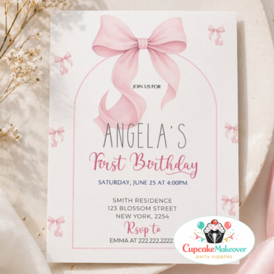 pink coquette birthday invitation first birthday girl invitation template bow birthday invitation girl coquette theme birthday invite pink bow baby girl invitation elegant girl birthday invite feminine birthday invitation template pastel pink birthday invitation