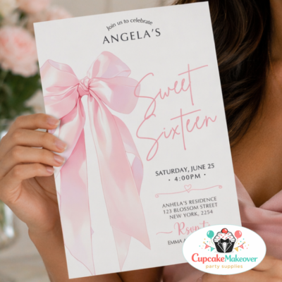 sweet sixteen invitation pink bow invitation coquette birthday invite sweet 16 invitation girl bow birthday invitation pastel birthday invitation girly party invitation elegant birthday invite ribbon bow invitation aesthetic birthday invite modern sweet 16 invite soft girl birthday invite