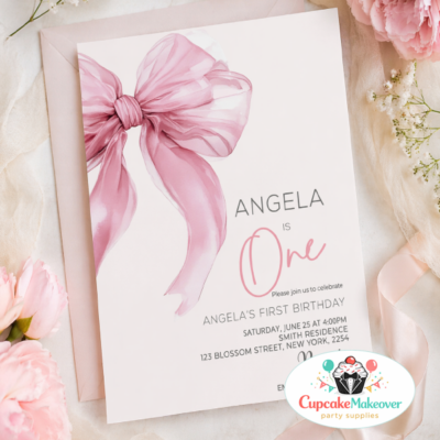 pink bow invitation bow birthday invitation coquette invitation baby girl invitation pastel birthday invite elegant birthday invite girly party invitation ribbon bow invitation