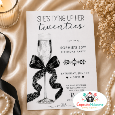 tying up her twenties invitation 30th birthday invitation black bow coquette birthday invitation template black and white birthday invite minimalist 30th birthday invitation editable birthday invitation template 30th birthday party printable modern script birthday invite neutral birthday invitation design classy birthday invitation template birthday party invitation digital black bow party invitation 30th birthday coquette theme simple elegant birthday invite
