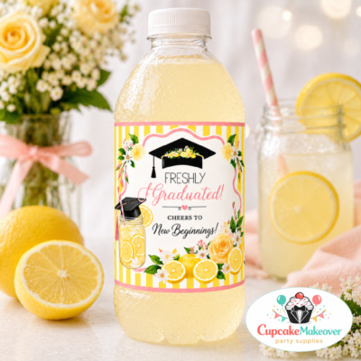 graduation bottle label lemon graduation label freshly graduated label water bottle label graduation lemon party bottle wrap graduation drink label citrus graduation decor class of 2026 decor graduation party supplies lemon theme party