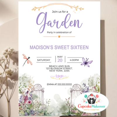 Garden Party Sweet 16 Invitation Girl | Floral Birthday Invite | Sweet Sixteen Garden Theme Invite | Elegant Birthday Invitation