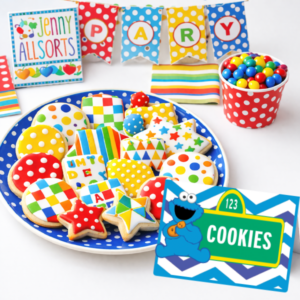 sesame street food tents, sesame street party decor, sesame street birthday idea cookie party, birthday cookies, colorful cookies, kids birthday party, cookie decorating, party dessert table, rainbow party, polka dot theme, sugar cookies, party favors, kids treats, cookie display, birthday setup, fun party ideas, vibrant party decor, custom cookies, themed birthday, dessert table inspiration, playful decor, party sweets