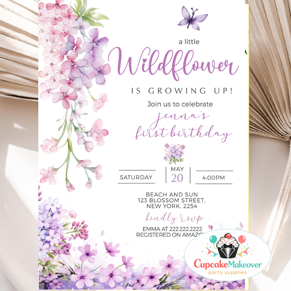 wildflower birthday invitation, first birthday girl invite, floral birthday invite, boho birthday invitation, garden party invite, wildflower theme birthday, pink purple floral invite, baby girl first birthday, 1st birthday invitation girl, spring birthday invitation, butterfly birthday invite, elegant floral invitation, printable birthday invite, digital birthday invitation, boho floral invite, garden birthday party, pastel birthday invite, wildflower baby birthday, custom birthday invitation, floral kids party invite