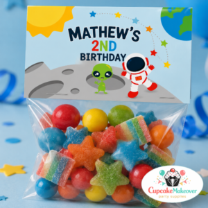 personalized treat bag topper, alien birthday party, space party favors, astronaut birthday printable, galaxy birthday decorations, candy bag topper printable, birthday treat bag, rocket birthday decorations, space themed birthday, astronaut second birthday, outer space party decor, printable party topper, candy favor bag topper, moon stars birthday, birthday snack bag topper, colorful birthday party favors, astronaut party supplies, printable birthday favor, galaxy party printable, space candy table decor, custom birthday topper